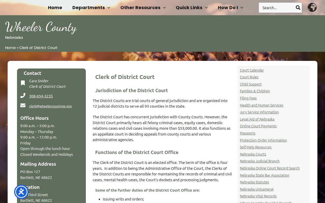 Wheeler County clerk record route for municipal warrant questions