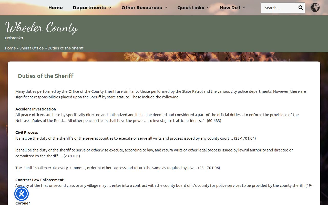 Wheeler County Sheriff process and arrest warrant return duties