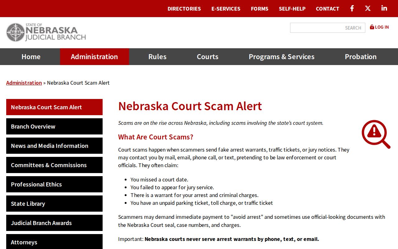 Wheeler County most-wanted and warrant scam warning from Nebraska courts